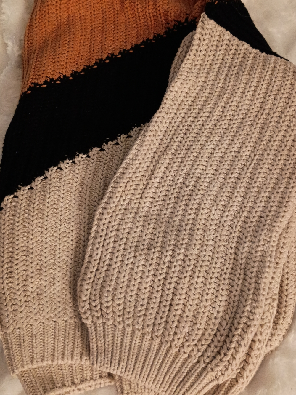 Lulu's Cream, Black & Brown Colorblock Crewneck Sweater